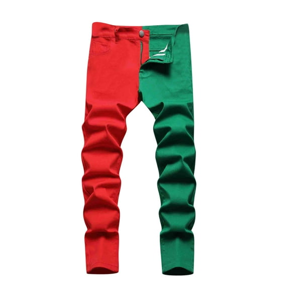 TKYCMSUAKI Skinny Jean Pants for Mens Color Block Patchwork Long Pants Stacked Hip Hop Stretchy Jeans Fashion Comfort Distressed Flex Waist Pants
