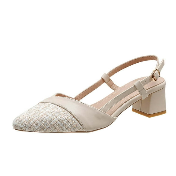 TKYCMSUAKI Slingback Kitten Heels for Women Pointed Toe Low Chunky Heels Slip On Pumps with Buckled Straps Dress Work Heeled Sandals
