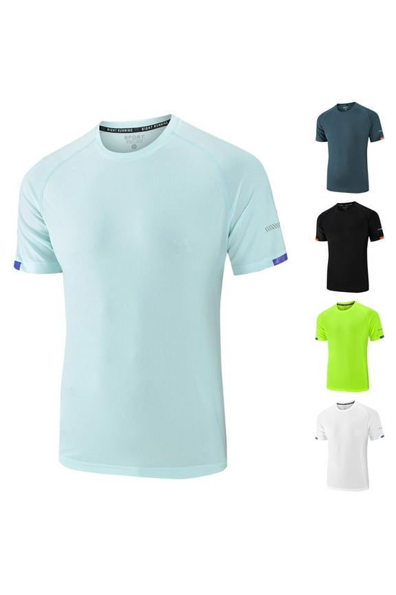 Summer Shirts for Mens Round Neck Short Sleeve Shirt Breathable Sport Solid T-Shirt Lightweight Workout Muscle Tees