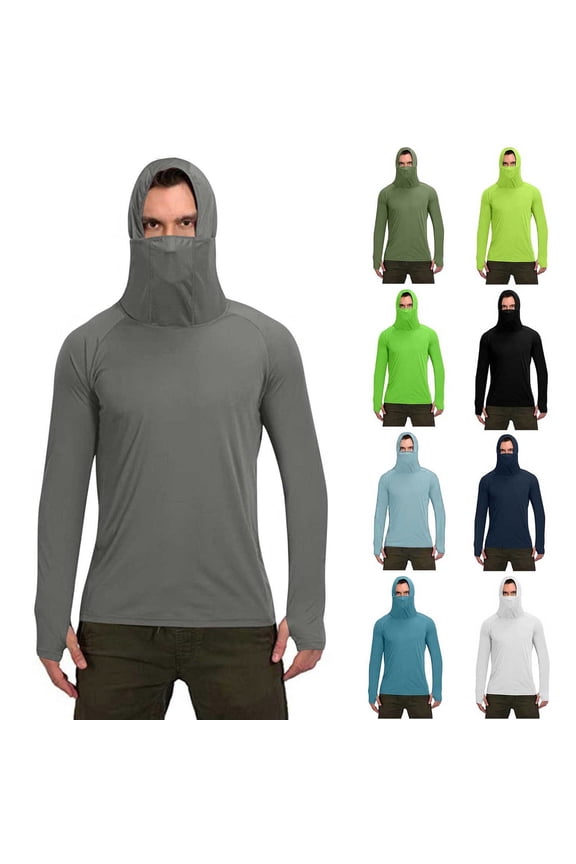 Sun Shirts for Men Ice Silk Quick Dry Long Sleeve Hooded Shirt Lightweight UPF 50+ Rash Guard T-Shirts Summer Outdoor Fishing Tops