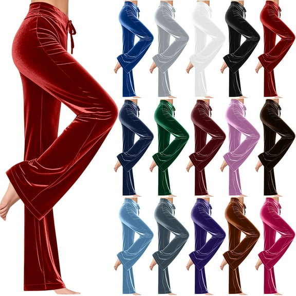 TKYCMSUAKI Velvet Pants for Women High Waist Drawstring Straight Sweatpants Slim Fit Solid Color Workout Yoga Trousers