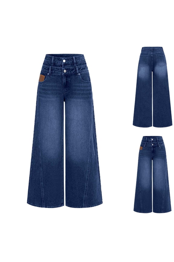 Wide Leg Jeans for Women Trendy High Waisted Stretchy Sweatpants Casual Baggy Denim Pants with Pockets
