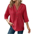 thumbnail image 1 of TKYCMSUAKI Women Plus Size Shirts Waffle Knit 3/4 Sleeve Tees Button V Neck Drawstring Pullover Hoodie Casual Tunic Tops, 1 of 7