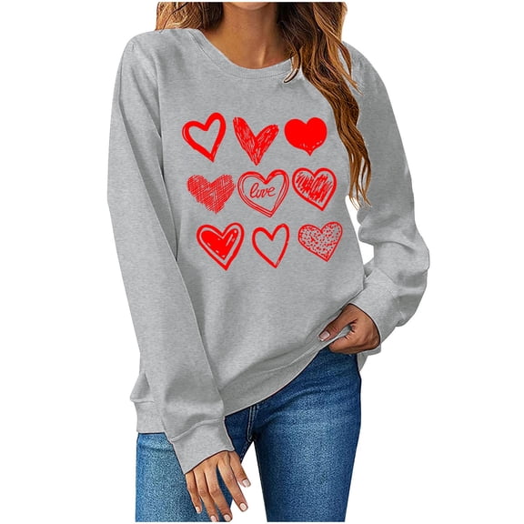 TKYCMSUAKI Women Plus Size Valentines Sweatshirts Long Sleeve Round Neck Tops Love Heart Pullover Sweatshirt Gifts for Her Spring Summer Clothing