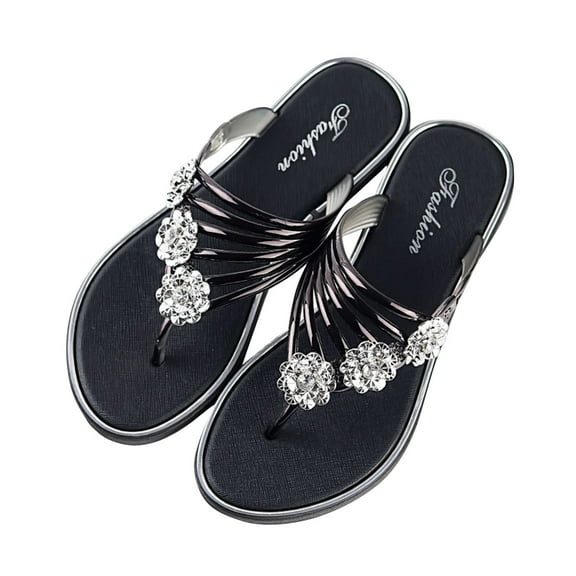 TKYCMSUAKI Rhinestone Slide Sandals for Women Flip Flops with Clip Toe RingBeadeed Rhinestone Crystal Jeweled Sandal Shoes for Summer Beach Oceanside Holiday Outdoor