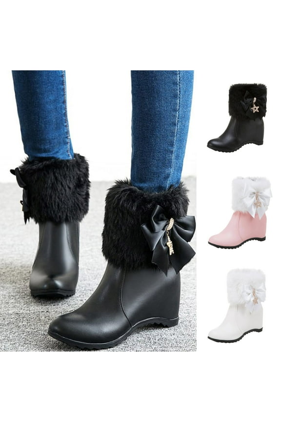 Women's Knee-High Boots,Winter Boots for Women, Comfortable Slip On Mid Chunky Heel Warm Snow Ankle Boots Low Heel Fur Lined Zipper Winter Booties Outdoor Shoes