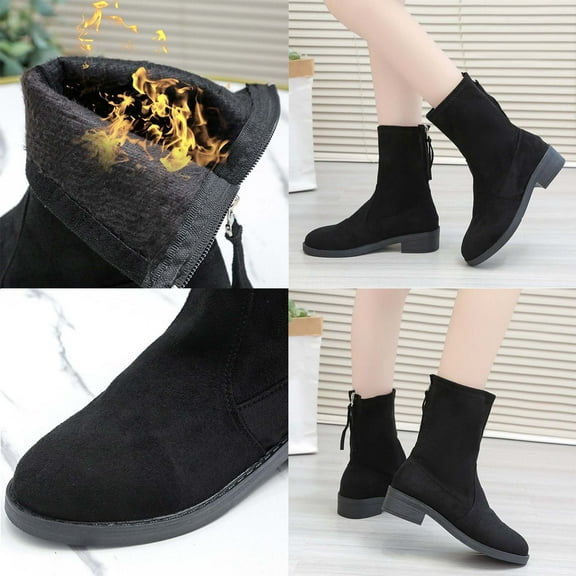 TKYCMSUAKI Women's Knee-High Boots,Women's Knit Sock Ankle Boots Pointed Toe Zipper Chunky Heels Mid Heel Slip-on Stretch Booties Knit Elastic Fall Winter Dressy Booties