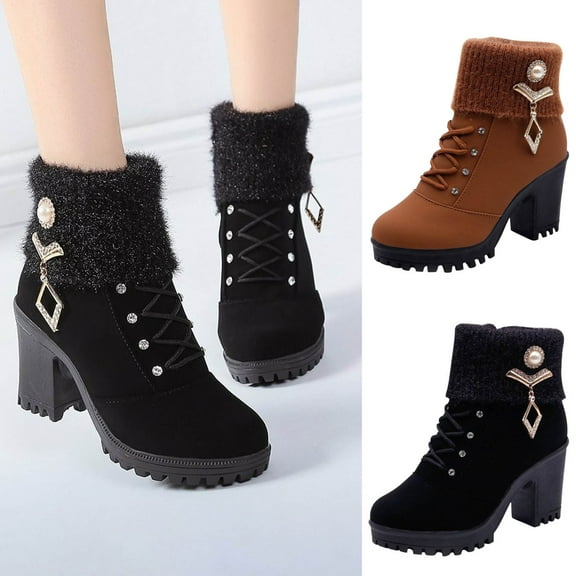 TKYCMSUAKI Women's Mid-Calf Boots, Platform Boots for Women, Heeled Combat Boots Chunky Heel Booties Round Toe Lace Up High Heel Ankle Boots