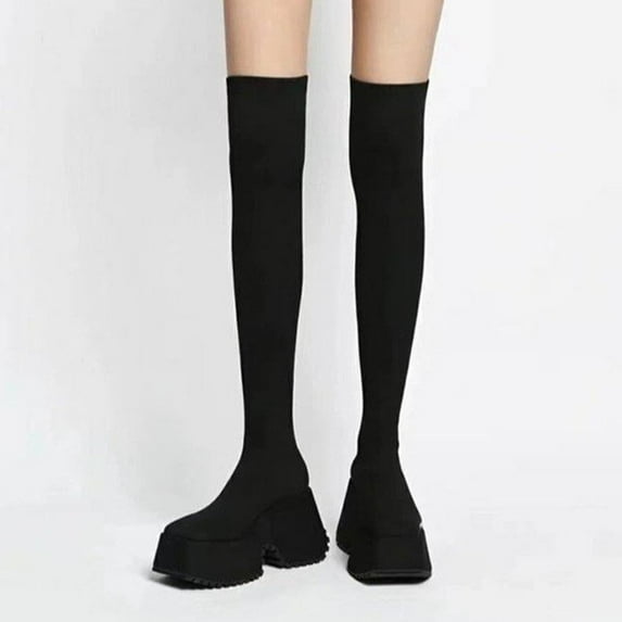 TKYCMSUAKI Women's Over-The-Knee Boots,Boots for Womens Over The Knee Patform Chunky Heel Stretch Long Fall Y2K Gogo Boots Fashion Square Toe Boots Low Block Heel Booties