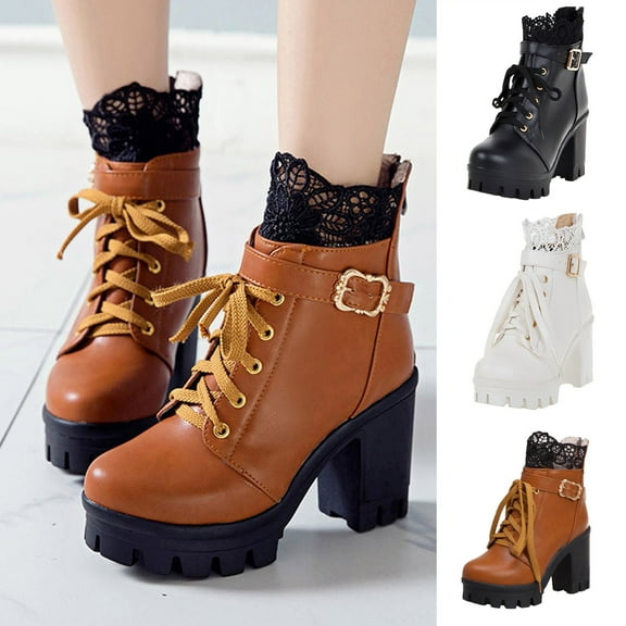 TKYCMSUAKI Women's Over-The-Knee Boots, Platform Boots for Women, Heeled Combat Boots Chunky Heel Booties Round Toe Lace Up High Heel Ankle Boots