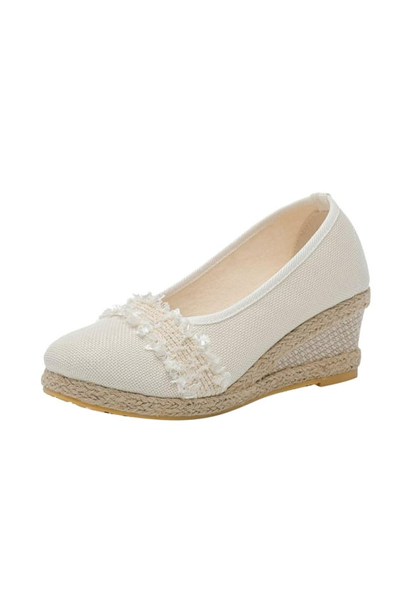 Women's Platform Espadrilles Wedge Sandals Slip On Solid Color Closed Pointed Toe Comfortable Wedge Pumps Shoes