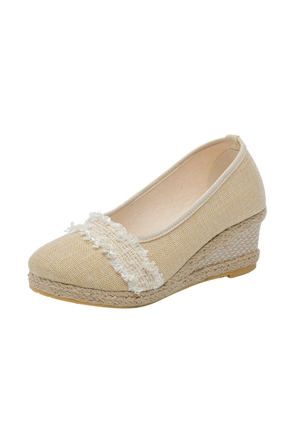 Women's Platform Espadrilles Wedge Sandals Slip On Solid Color Closed Pointed Toe Comfortable Wedge Pumps Shoes