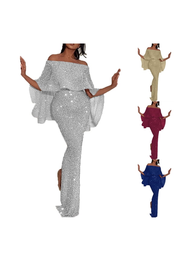 Women's Plus Size Cocktail Dresses Sequins Solid Color Maxi Dress Party Prom Wedding Guest Long Dress