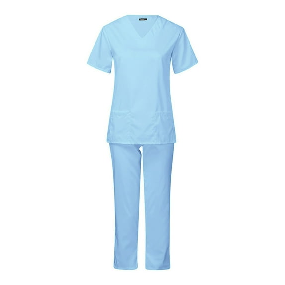 TKYCMSUAKI Women's Scrubs Set,Women and Man Scrubs Sets Loose Short Sleeve Shirt Top and Pants 2 Piece Outfit Nurse Suit