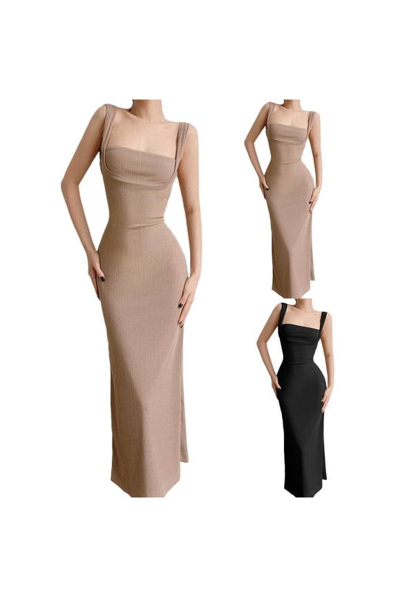 Women’s Summer Dresses Open Back Sleeveless Formal Maxi Dress Slim Solid Color Bodycon Long Dress Party Cocktail Sundress