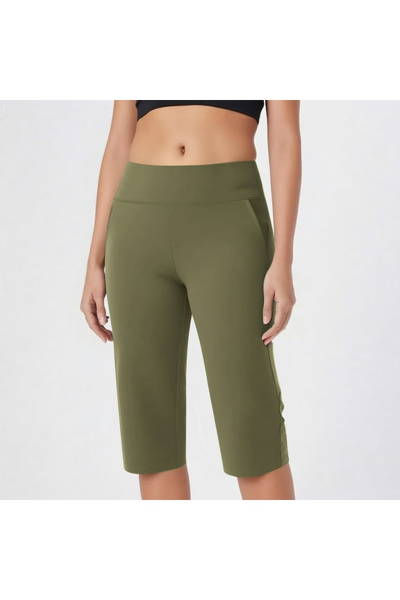 Womens Capri Pants High Waist Pull On Yoga Leggings Casual Solid Color Sweatpants Summer Exercise Workout Cropped Pant