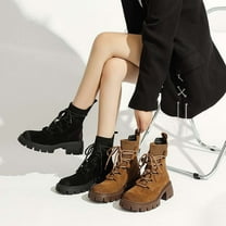 TKYCMSUAKI Womens Hiking Boots,Women's Biker Boots Lace up Combat Riding Military Boot Mid Calf Motorcycle Fashion Festival Boots Combat Riding Military Boots for Women