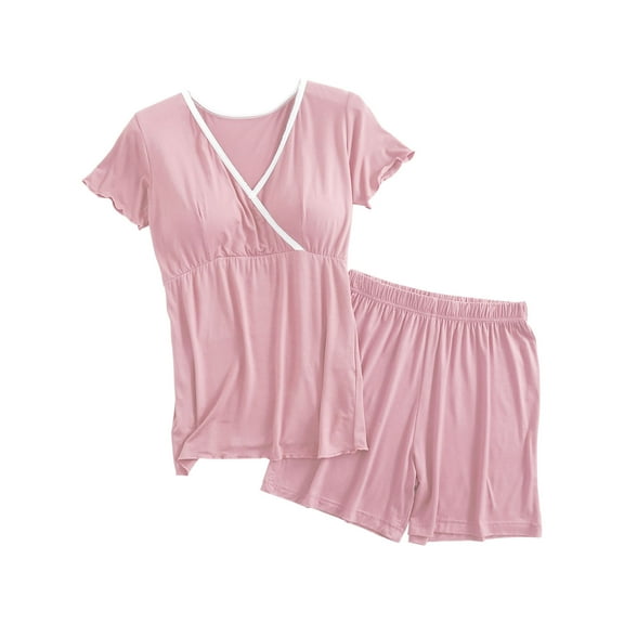 TKYCMSUAKI Womens Maternity Nursing Pajamas Set, Short Sleeve Breastfeeding Shirts,Pregnancy Shorts 2 Piece Nursing PJS