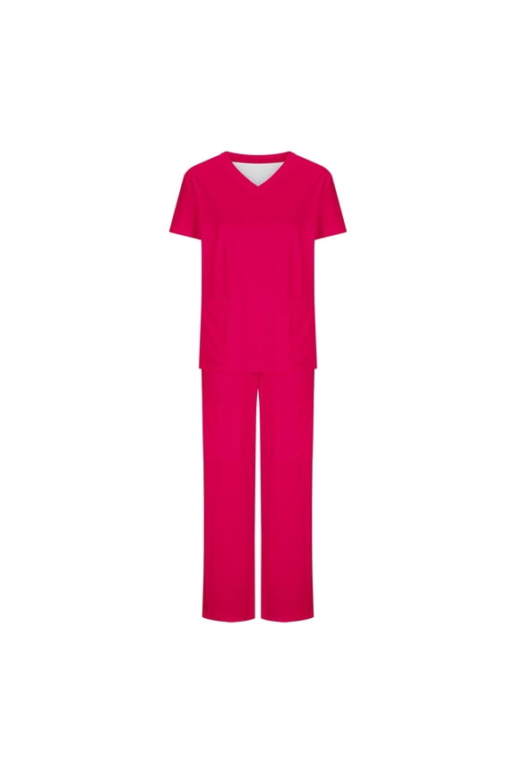 Womens Nursing Uniforms Sets Stretch V-Neck Top and Pant Scrub Set Loose Fit Healthcare Nursing Scrubs