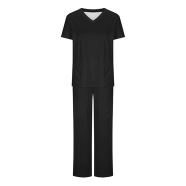TKYCMSUAKI Womens Nursing Uniforms Sets Stretch V-Neck Top and Pant Scrub Set Loose Fit Healthcare Nursing Scrubs