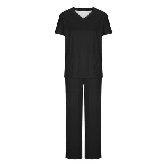 TKYCMSUAKI Womens Nursing Uniforms Sets Stretch V-Neck Top and Pant Scrub Set Loose Fit Healthcare Nursing Scrubs