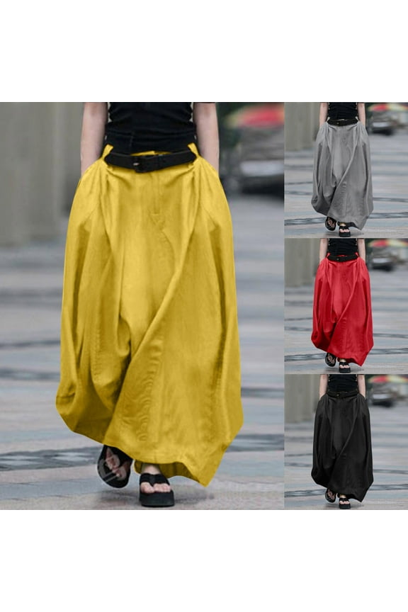 Womens Plus Size Skirts High Waisted Solid A-Line Skirt Oversized Loose Fit Casual Maxi Skirts
