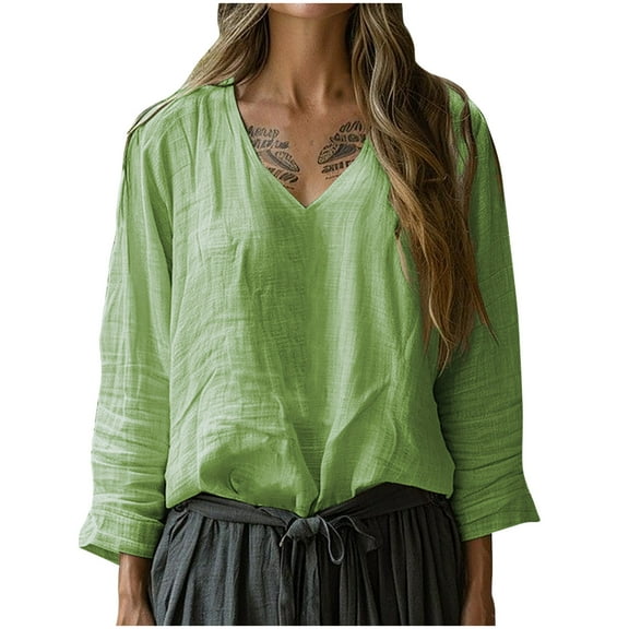 TKYCMSUAKI Womens Plus Size T Shirts 3/4 Sleeve V Neck Shirts Lightweight Solid Color Blouses Casual Loose Fit Tunic Tops 2026