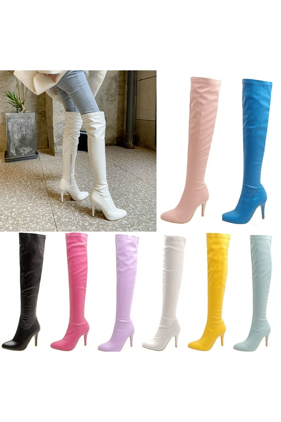 Womens Rain Boots,Boots for Womens Over The Knee Heels Long Sexy Pointed Toe Boots Stretch Long Fall Y2K Gogo Boots Fashion Comfy Sexy Stiletto High Heel Boots