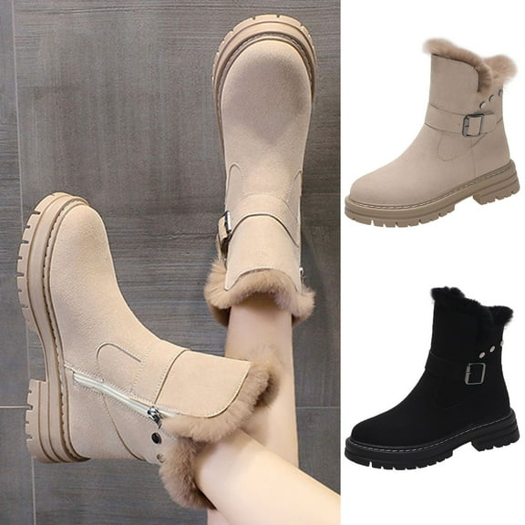 TKYCMSUAKI Womens Rain Boots, Womens Combat Boots Ankle Booties Round Toe Chunky Heel Ankle Boots Zipper Block Heel Ankle Boots Winter Snow Boots Mid- Calf Ankle Bootie