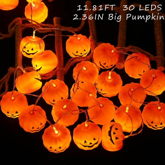 TKYGU LED Pumpkin Lights Halloween String Lights 2.36IN 30 One LED 11.81 ft Party Holiday Lights Home and Outdoor Decoration