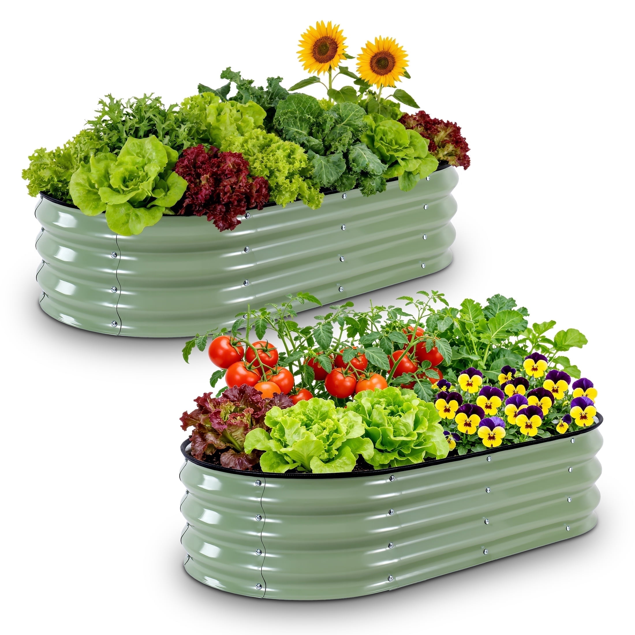 Tufmunb 2Pcs Raised Garden Bed, Galvanized Raised Metal Planter Boxes Outdoor for Vegetables, Fruits and Flowers, 4x2x1FT, Green