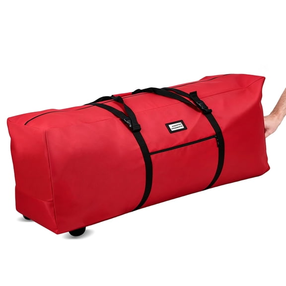 TKYHRMAS Christmas Tree Storage Bag with Rolling Wheels Fits up to 9FT, Heavy Duty Christmas Tree Storage Container, Red