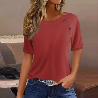 TKing Fashion 2024 Womens Summer Tops Crewneck Short Sleeve Pleated T-Shirt Loose Fit Knit Printed Womens Blouse Ladies Casual Pullover Gradient Color Shirt