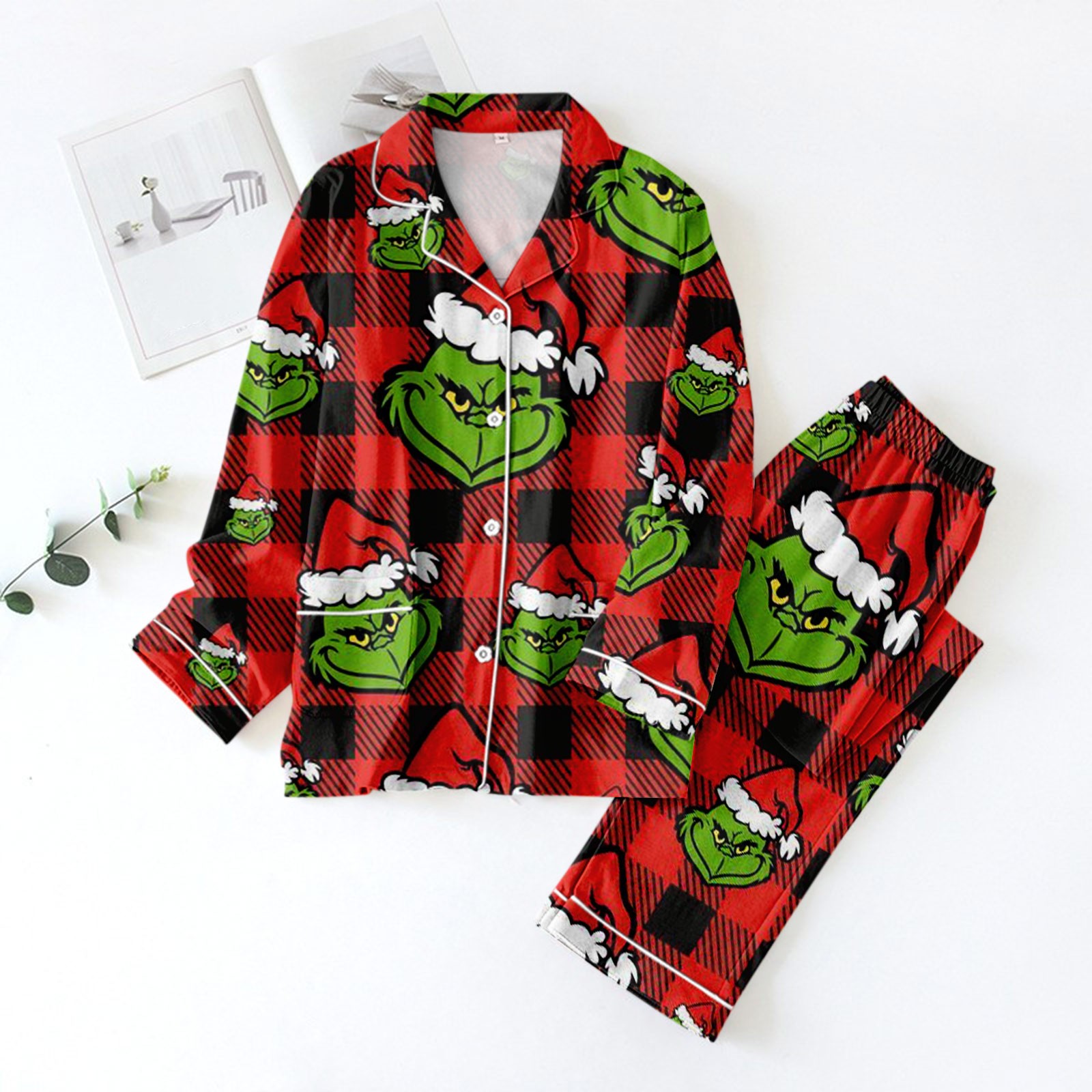 TKing Fashion Christmas Pajamas for Women 2 Piece Womens Grinch Pajamas Pajama Set Long Sleeve