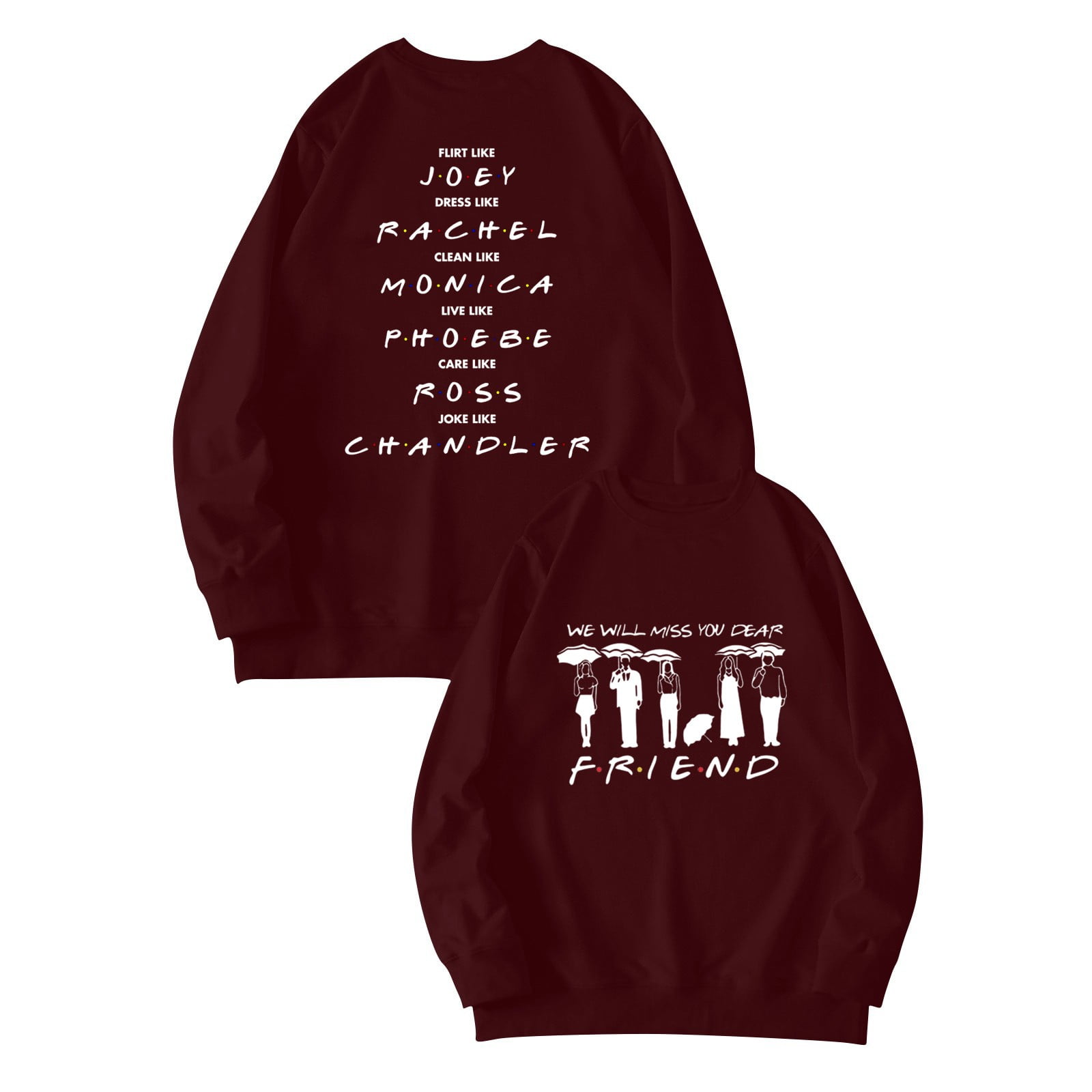 TKing Fashion Friends Hoodie Friends TV Show Merchandise Fashion Women Casual Prined Round Neck Loose Long Sleeve Tops Christmas Sweatershirts for Women Wine L Walmart Business Supplies