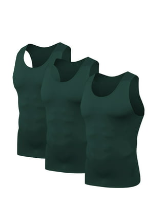 VASLANDA Mens Compression Shirt Slimming Body Shaper Vest Zipper Waist  Trainer Workout Tank Tops Back Support Undershirts 