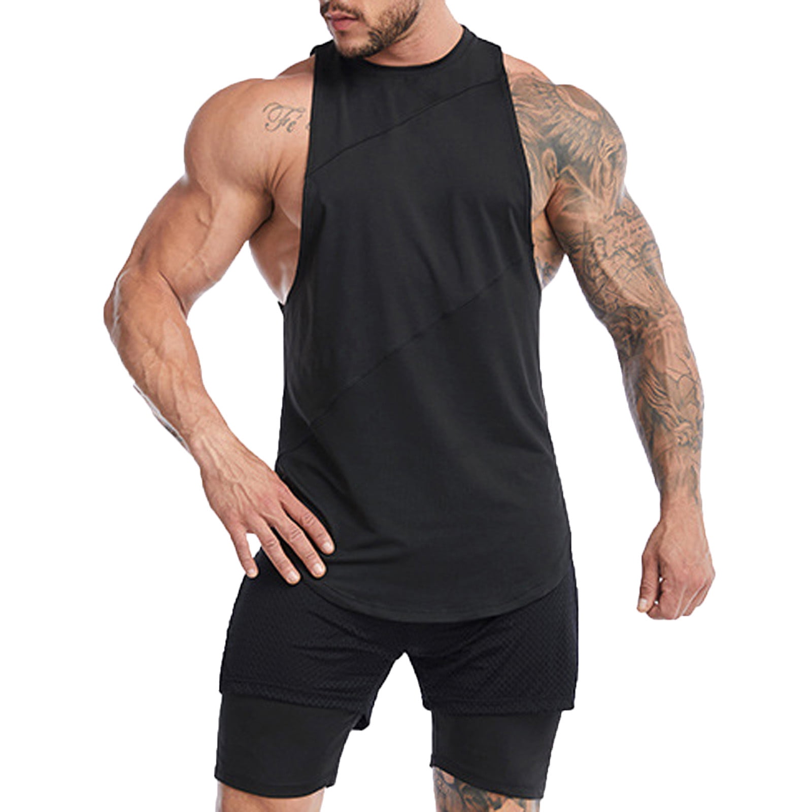 TKing Fashion Mens Shirts Sports Vest Men'S Tight-Fitting Sleeveless  Fitness Suit Basketball Running Yoga Quick-Drying Vest Shirts For Men(Black,M)  