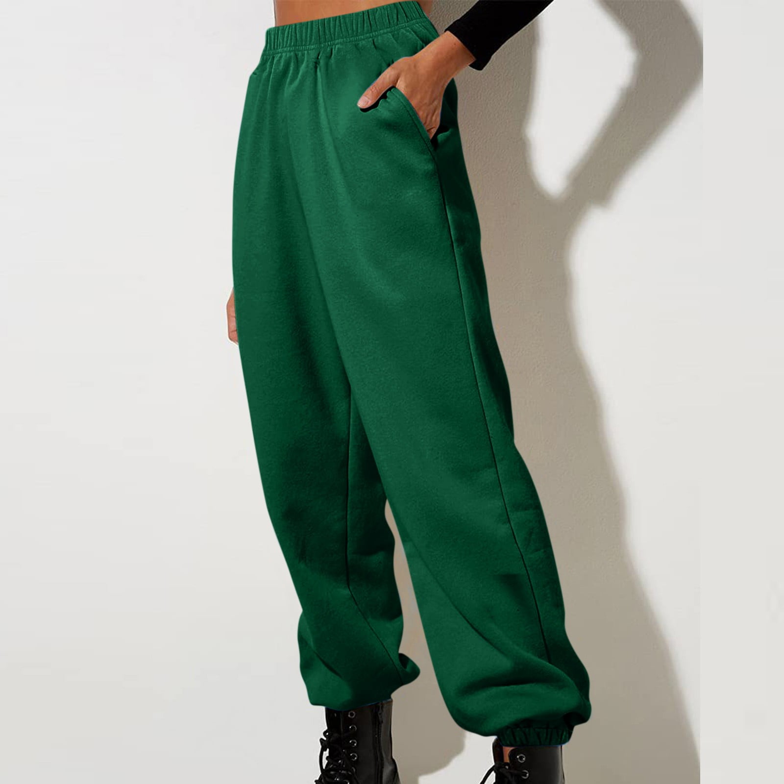 TKing Fashion Queen Womens Cargo Sweatpants Straight Leg Baggy Fleece High Waisted Sweats Pants Athletic Trousers with Pockets Jogging Pants for Women Dark Green XL Walmart