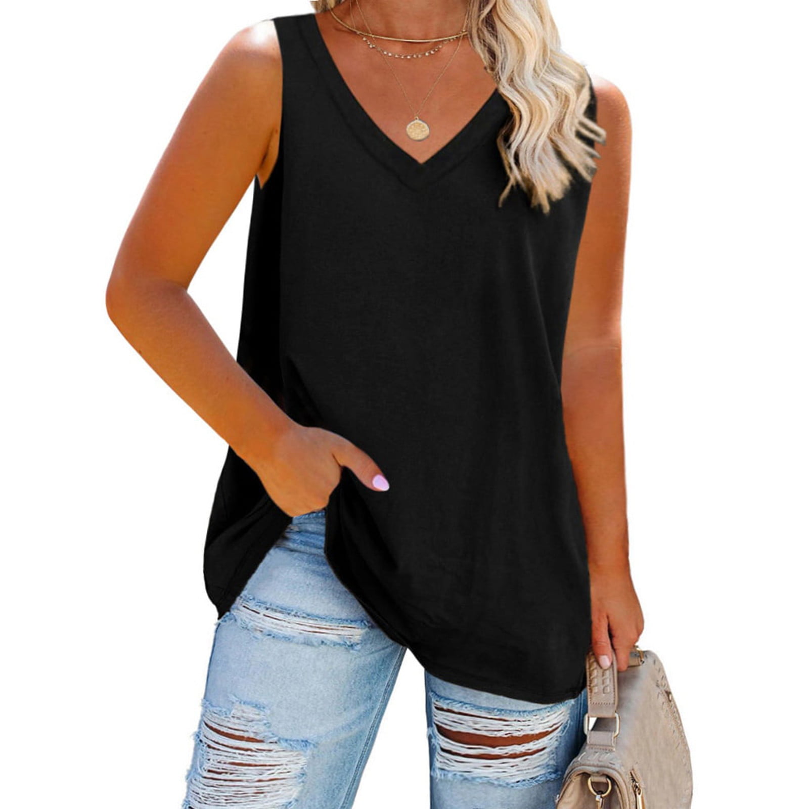 TKing Fashion Tank Top for Women Sexy Sleeveless Shirts V Neck Crop ...