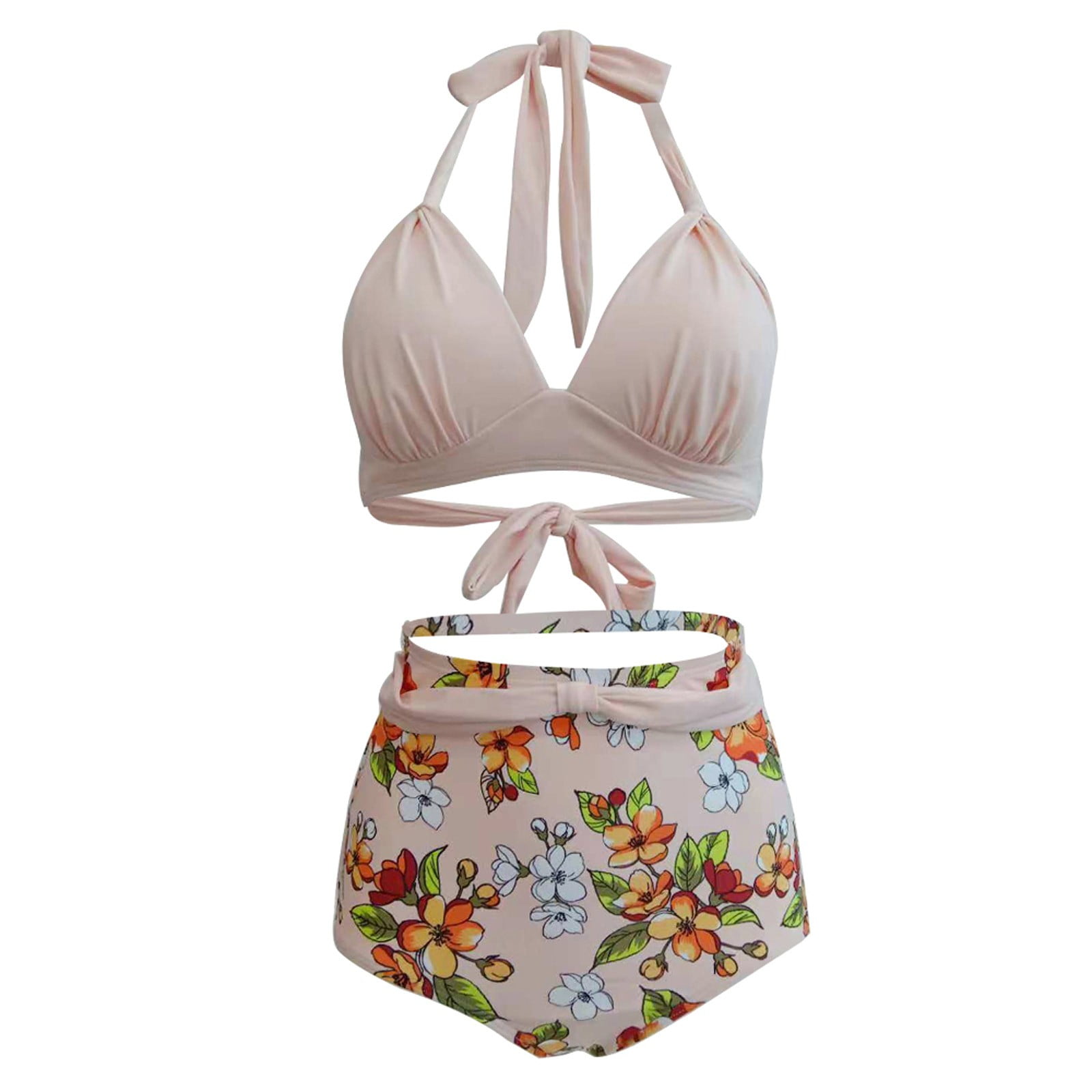 TKing Fashion Women's Bikini Sets 2 Piece Tropical Print Swimsuit Halter Top & Boy Short Bathing