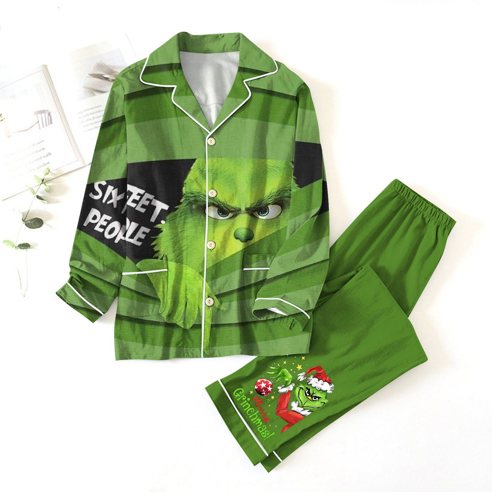 TKing Fashion Women's Grinch Christmas Pajamas Set, Soft Comfy Matching Family Christmas Pajamas