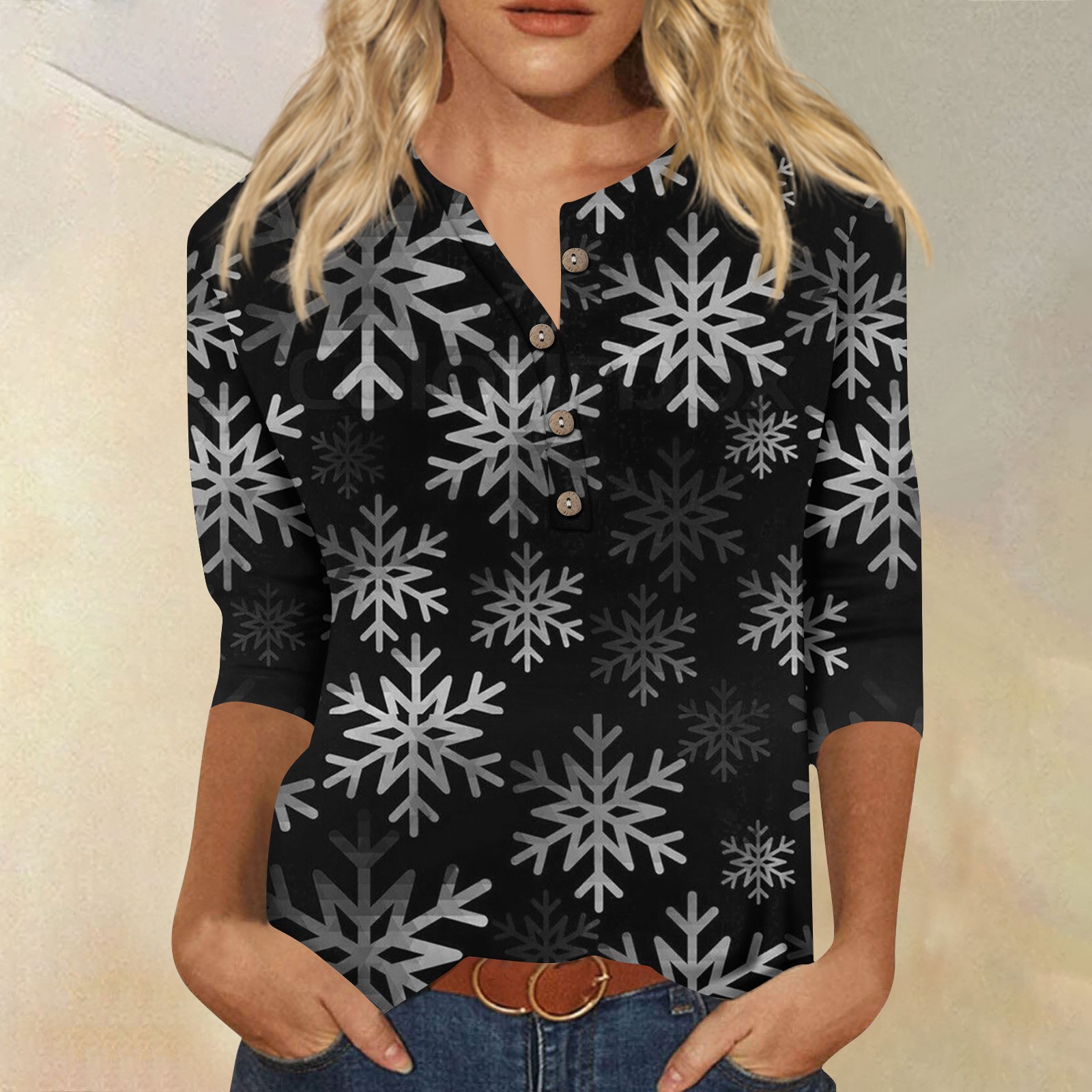 TKing Fashion Womens Christmas Tops Ladies Snowflake Print Three