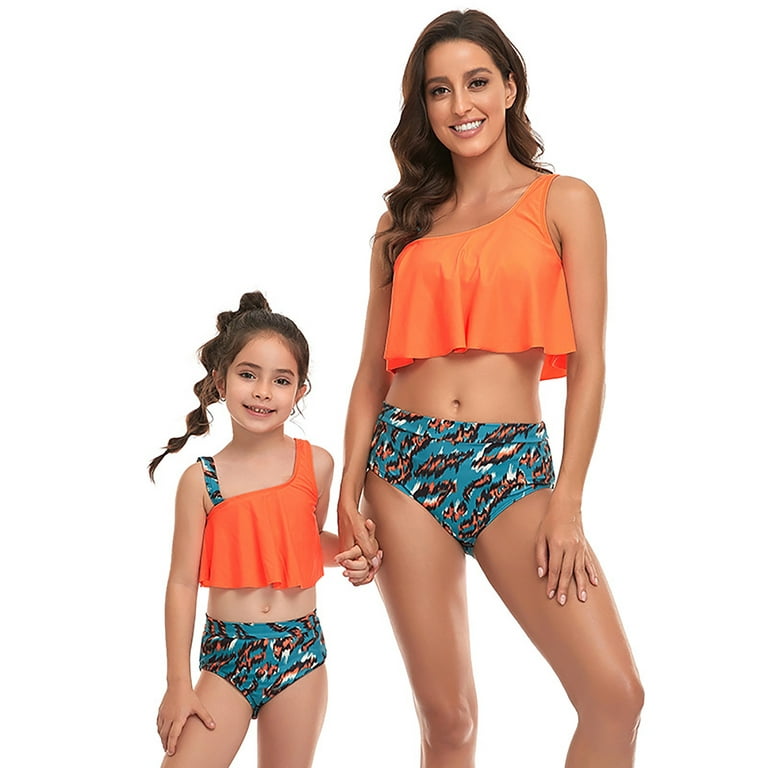TKing Fashion Womens Swimsuits Family Mom And Kid Printed Bra Bikini Set  Beach Swimwear Bathing Swim Bathing Suit For Women Orange 116