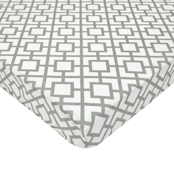 TL Care 100% Natural Cotton Percale Fitted Mini Crib Sheet, Gray Lattice, Soft Breathable, for Boys and Girls