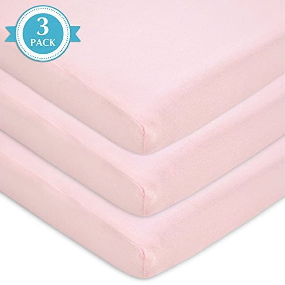 TL Care 3 Pack 100% Natural Cotton Fitted Pack and Play Sheets 39" x 27" - Soft & Breathable Pack N Play Sheets for Playard & Mini Crib Mattress, Pink, for Boys & Girls