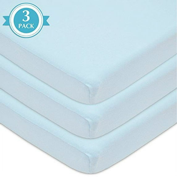 TL Care 3 Pack 100% Natural Cotton Fitted Pack and Play Sheets 39" x 27" - Soft & Breathable Pack N Play Sheets for Playard & Mini Crib Mattress, Blue, for Boys & Girls