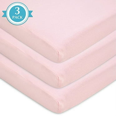 TL Care 3 Piece 100% Cotton Jersey Knit Fitted Pack N Play Playard Sheet, Pink
