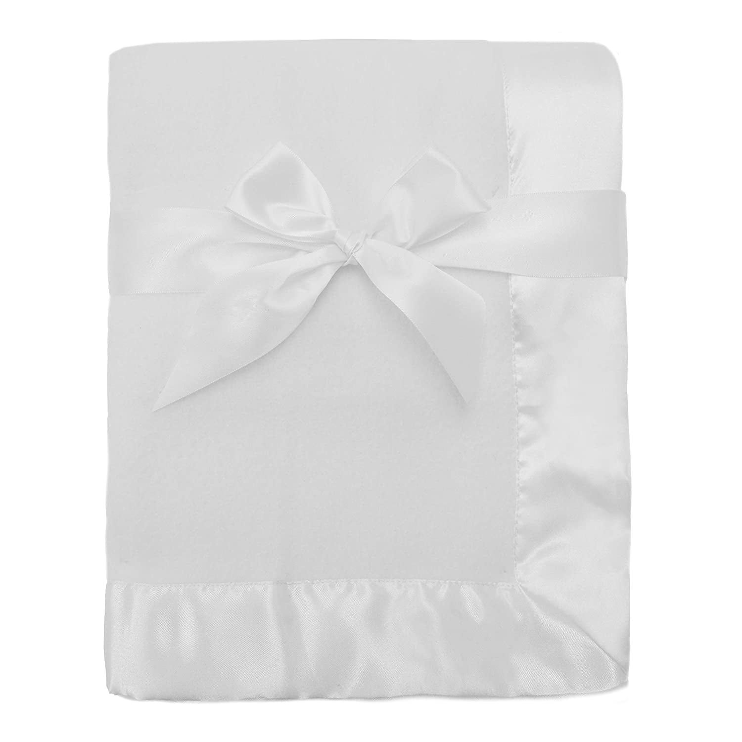 TL Care Fleece Blanket 30" X 40" with 2 Satin Trim, White, for Boys and