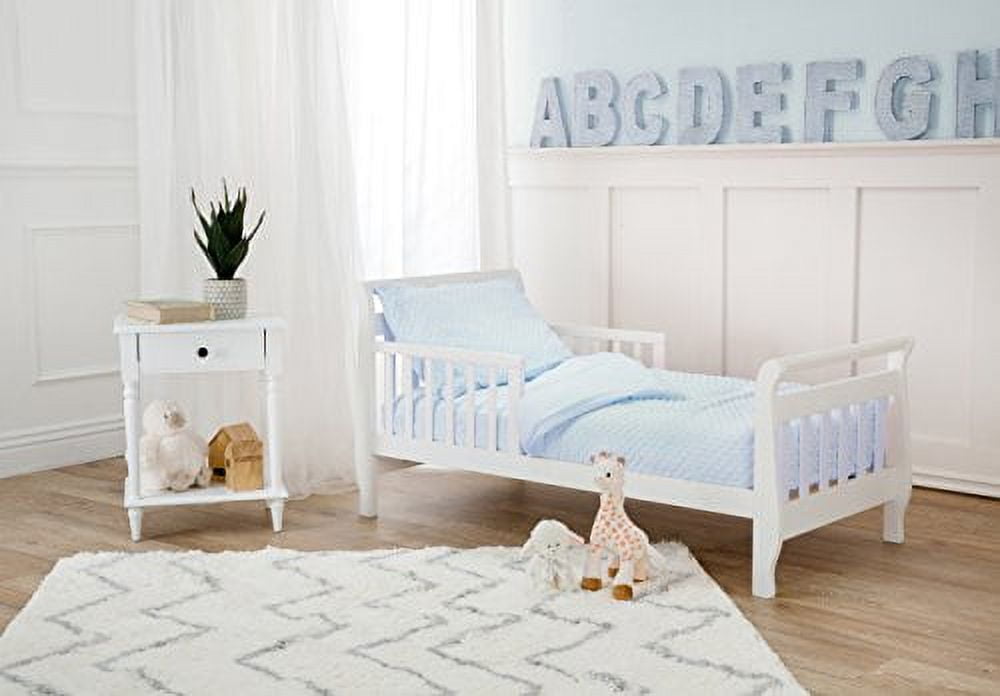 TL Care Minky Dot Chenille 4 Piece Toddler Bed Set, Blue, for Boys and Girls