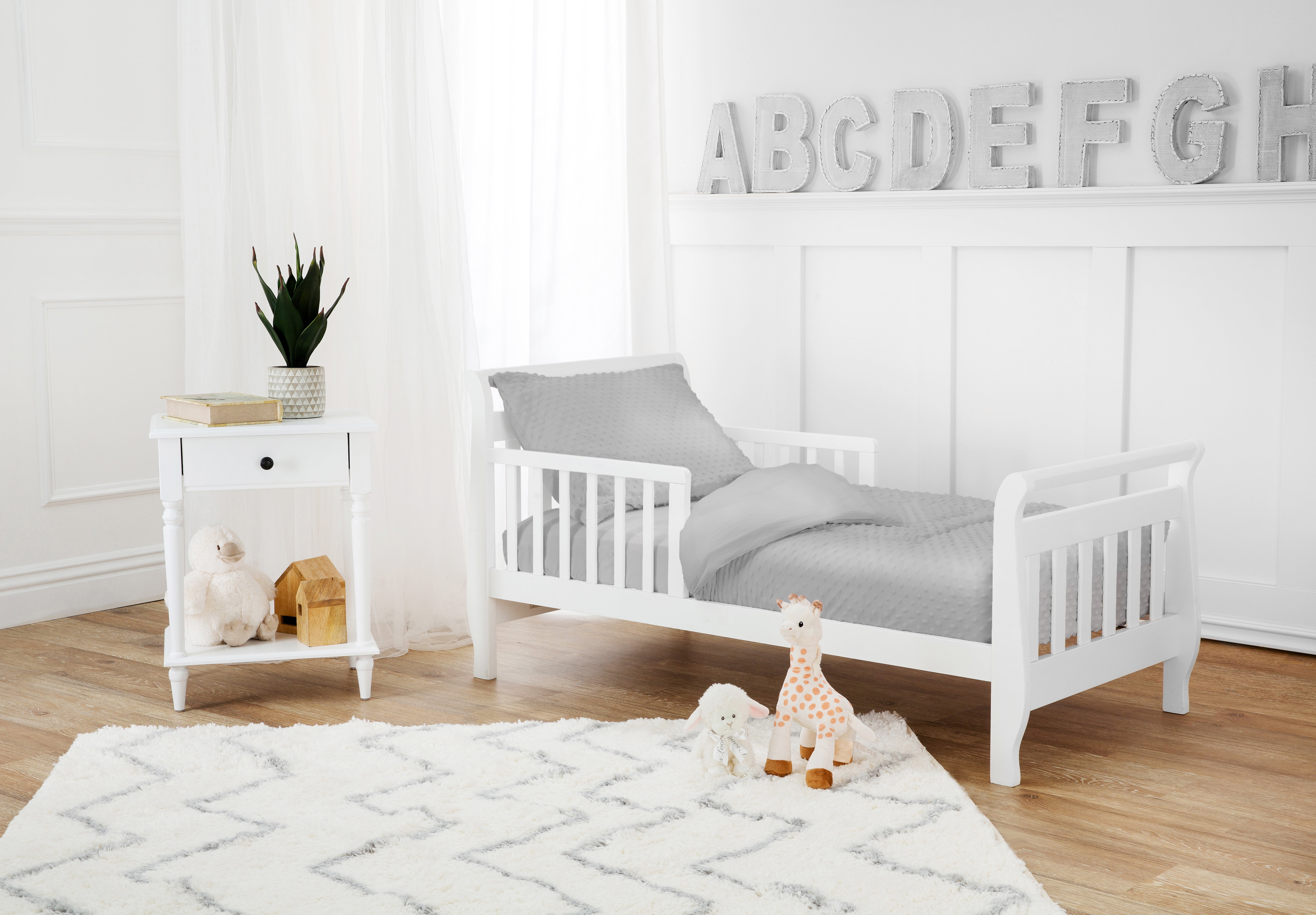 TL Care Minky Dot Chenille 4 Piece Toddler Bed Set, Gray, for Boys and Girls